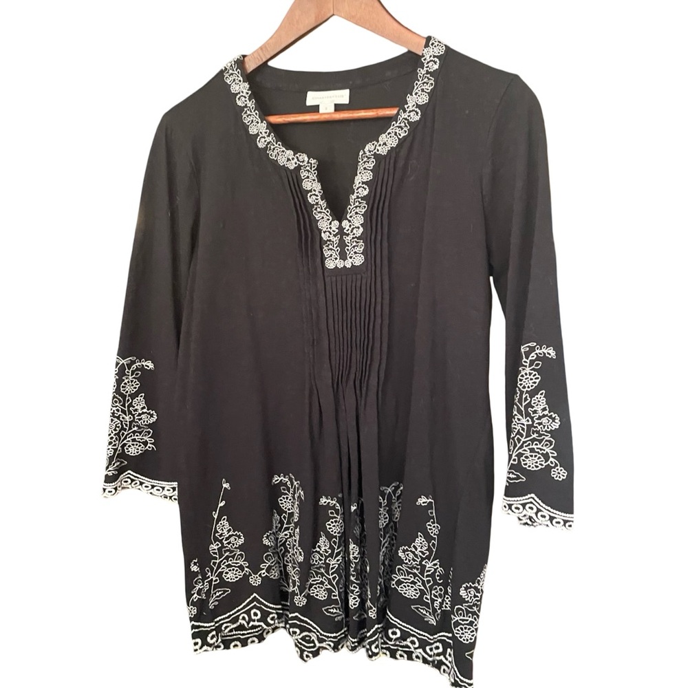 Charter Club Black and White Embroidered Tunic